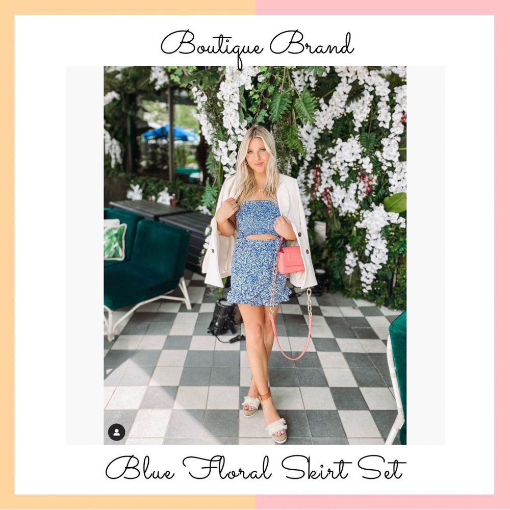 Blue Floral Crop Top + Mini Skirt Set